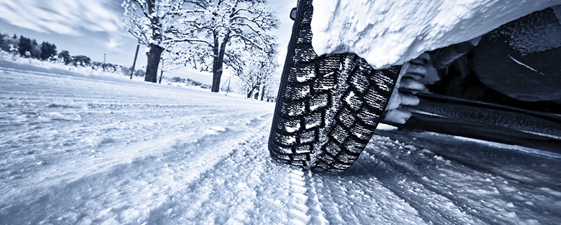 Winter tires on a snowy road